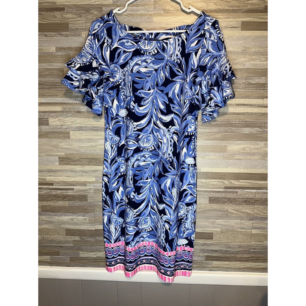Lilly Pulitzer Womens Diana Dress,  Small Ruffle Blu accented In Pink NWT  #236